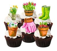 PRECUT Gardening Cupcake Toppers, Plant Theme Edible Garden Cake Decoration, Gardener Party Decorations, Allotment Topper, Vegetable Garden Cupcake-Toppers - 2 Inches/5cm (Set of 24)
