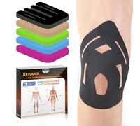 Precut Kinesiology Tape for Knees, KTQUICK 12PCS Sports Tape for Knee, New Waterproof Athletic Support Tape, Discomfort Relief & Breathable Elastic Tape Strapping for Sports and Muscle Pain(Black)