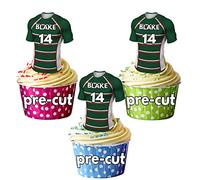 PRECUT Personalised Rugby Shirts With Your Chosen NAME & NUMBER - Edible Cupcake Toppers/Cake Decorations Leicester Tigers Colours (Pack of 24)