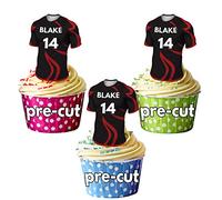 PRECUT Personalised Rugby Shirts With Your Chosen NAME & NUMBER - Edible Cupcake Toppers/Cake Decorations Saracens Colours (Pack of 24)