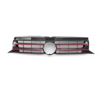 Predator4x4 Updated Front Radiator Grille Cover Gloss Black Red Stripe ABS Horizontal Slat Design Grille Badge Cutout Compatible with VW Volkswagen Transporter Caravelle T5.1 2009-2015