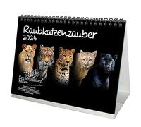 Predatory Cat Magic DIN A5 Desk Calendar for 2024 Various Predatory Cats Tiger Lion Puma Leopard Cheetah Seelenzauber