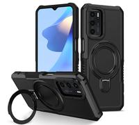 PREDCFVY For OPPO A16/A16S/A54 4G/A55 Sleek Minimalist Slim Case,Metal Ring Kickstand Shockproof Hard PC Heavy Duty Protective [Military Drop Protection] For(Black)