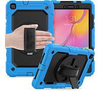 PREDCFVY Protective Cover For Samsung Galaxy Tab A 8.0" 2019 T290/T295 Three-Layer Shockproof,360 Degree Swivel Kickstand&Hand Strap & Shoulder PC+Silicone Case(SKE+BLUE)