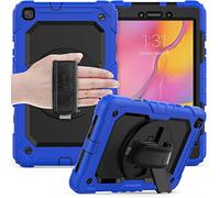 PREDCFVY Protective Cover For Samsung Galaxy Tab A 8.0" 2019 T290/T295 Three-Layer Shockproof,360 Degree Swivel Kickstand&Hand Strap & Shoulder PC+Silicone Case(Blue)