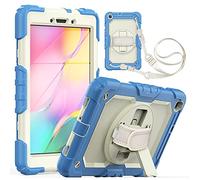 PREDCFVY Tablet Case For Samsung Galaxy Tab A 8.0" T290 2019 Three-Layer Shockproof Dropproof,with Rotating Kickstand,Shoulder Strap PC+Silicone Multi-Function Protective Cover(Blue)