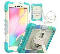 PREDCFVY Tablet Case For Samsung Galaxy Tab A 8.0" T290 2019 Three-Layer Shockproof Dropproof,with Rotating Kickstand,Shoulder Strap PC+Silicone Multi-Function Protective Cover(Camouflage blue)