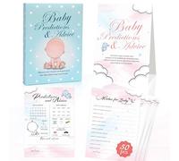 Predictions & Advice Cards for Shower Games, 50 Pcs Party Prediction Cards, Display Stand, Boys Girls Gender Reveal Games for Guests, Advice and Wishes for New Parents to Be, Style-005