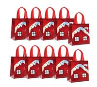 predolo 10-Count Gift Bags, Party Bags, Tote Bags, Handbags, Waterproof, Thick, Hardwearing, Multi-Purpose, Reusable, Suitable for Children's Events, Christmas House