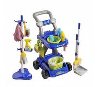predolo 18 Pieces Kids Cleaning Set Early Learning Children's Housekeeping Playset Develops Life Skills Toy Broom and Mop Set , Blue , Trolley SET 18PCS