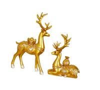 predolo 2 Pieces Deer Figurines, Golden Resin Statues, Art Figurines, Animal Sculptures, Desktop Decor for Living Room, Office Cabinet, Without Ball