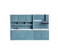 predolo 2 Pieces Dollhouse Kitchen Set with Sink Detailed Miniature Kitchen with Range Hood Classic Miniature Cooking Cabinet Set for Collectors, Blue