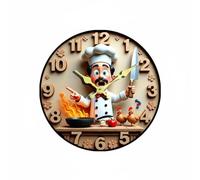 predolo 2D Wall Clock Light Luxury Silent Wall Clock Decorative Home Decor, 20cm, Chef Man With Knife And Fire HS-009-3