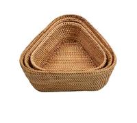 predolo 3 Pieces Triangle Woven Basket Set Handmade Versatile Bread and Snack Tray for Dining Table, Living Room, Party, Thin Edge SET