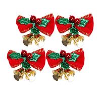 predolo 4x Christmas Bow Bell Topper Pendant Crafts Glitter Xmas Tree Hanging Decoration for DIY Decorative, Farmhouse, Indoor Outdoor, Home, Party, Solid Colour Green