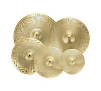 predolo 5 Piece Low Volume Cymbal Set: 14" Hat, 16" Crash, 18" Rash, 20" Professional Drummer Travel Practice for Rehearsal Room, Yellow