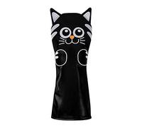 predolo 9-Piece Golf Head Covers, Putter Headcover Protectors, Golf Cue Head Covers, PU, Cat Motif, Shockproof, Practical for Golfers, Training, Outdoor Use, Driver Black