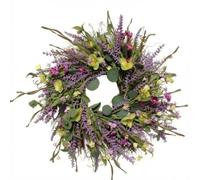 predolo Artificial Lavender Wreath Lavender Hued Spring Wreath with Mixed Blossoms Full for Front Door, Entryway, Mantel