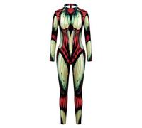 predolo Butterfly Print Jumpsuit Elastic Full Body Cosplay Suit Figure-Hugging Long Sleeve Printed Unitard for Cosplayers, Halloween, Stage Performance, S