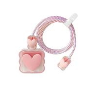 predolo Chargers Cable Protective Cover, Fast Charger Protector, Charger Head 4in1 USB-c Data Cable Accessories Data Line 3D Protective Case for Phone, Love Pink