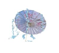predolo Chinese Japanese Oiled Paper Umbrella with Flower Tassels Dancing Props, Pink and Blue
