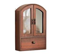 predolo Desktop Storage Cabinet with Doors, Dustproof Wooden Wall Mounted Display Case, Bedroom Tabletop Shelf, Brown