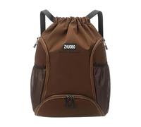 predolo Drawstring Basketball Backpack Basketball Bag with Shoe Compartment Sports Gym Bag for Rugby Ball, Dark Brown