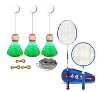 predolo Easy to Install Elastic Cords Solo Practice Set Overhead Mounted Comeback Set for at Home, Ceiling-mounted 13-Piece Set With Luminous Shuttlecocks And 1 Adult Racket, 1 Child Racket