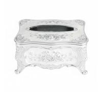 predolo European Box Versatile Rose Carving Napkin Holder Great Gift Ornate Rose Pattern Tissue Case for Living Room, Desktop, Office, Silver White