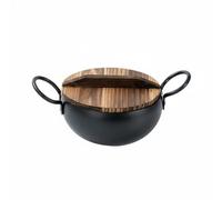 predolo Hand Hammered Iron Pot Gas and Induction Compatible Uncoated Double Handle Stewpot Riveted Handles Japanese Design Nabe Pot for Household, Wood Lid