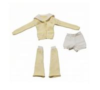 predolo Hand Knitted BJD Doll Clothing Ensemble Featuring Long Sleeve Cardigan with Ribbed Edges Pockets Matching Shorts and Leg Warmers Suitable for Doll Wardrobe Expansion , Yellow White