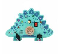 predolo LED Busy Board Solid Wood Construction Educational Activity Board Screen Fun Wooden Toy for Young Children, Preschoolers, Stegosaurus Board