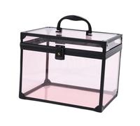 predolo Makeup Organizer Cosmetic Display Case Dustproof Crown Box Acrylic Clear Multifunctional Travel Case with Handle for Dresser, Black Clear Pink