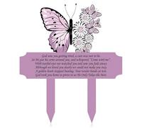 predolo Memorial Plaque Easy to Use Cemetery Memorial Stake Sign Meaningful Inscription Cemetery Decoration Stake for Gravesite, Purple Butterfly And Flowers With God Saw You Getting Tired Text
