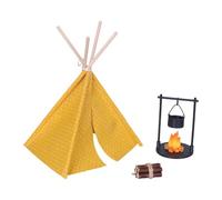 predolo Miniature Tent for 1/12 Scale Dollhouse, Role-playing Accessory, Scene Design, Educational Hanging Wood-burning Stoves, Yellow Tent