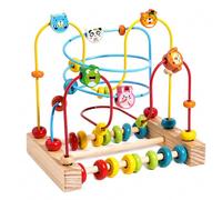 predolo Wooden Bead Maze For 0-3 Years, Toy With 3 Lines And 12 Multicolour Beads, Stringing Beads Toy For, Beech wood animal three-line b