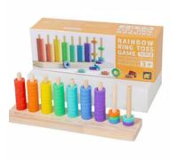 predolo Wooden Bead Sequencing Set Early Learning Wooden Color Sorting Stacker Fine Motor Skills Development Lacing Beads Set for Young Children, Preschoolers, Rainbow Ring Toss