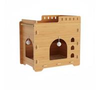 predolo Wooden Cat Treehouse Scratcher Construction 2 Tier Cat House With Hanging Toy for Cats, Kittens, Indoor