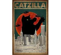 Preeklen City Helicopter Cat Catzilla Poster Funny Wall Decor For Home Bars Pubs Cafes Retro Art Sign Rusty Metal Tin Sign 12x16Inch