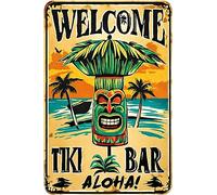 Preeklen Metal Sign, Tiki Bar, 8x12 Inch, Tin, Wall Mount, Vintage, Aloha Tiki Hut Welcome