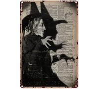Preeklen Witch Decorations For Party Vintage Wicked Witch Wizard Of Oz Halloween Decor Antique Dictionary Book Page Metal Sign Decor Tin Aluminum Sign Wall Art Metal Poster For Women Home 8x12 Inch