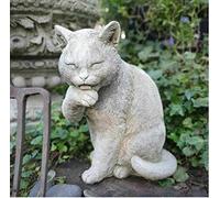 Preening Cat Statue | Reconstituted Stone Animal Concrete Outdoor Kitten Garden Ornament Decor
