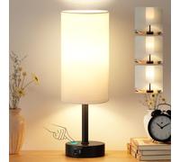 PreeOtti Bedside Lamps, Touch Lamps Bedside with 3-Way Dimmable & Dual USB Charging Ports, Minimalist Table Lamp for Living Room, Dorm, Home Office, White Shade-Black Base(Bulb Included)
