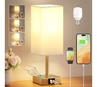 PreeOtti Gold Bedside Lamp, Small Lamps with USB C Charging Ports, Beige Shade(Bulb Included)
