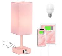PreeOtti Pink Touch Lamp, Bed Lamp with Dual USB Charging Ports, Pink-Base (Bulb Included)