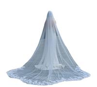 PREETH Long Wedding Veil Scalloped Alencon Lace Trim Bridal Veil Embroidered Cathedral Veil with Lace Applique Motifs Wedding (Color : Off white, Size : 400cm)