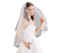 PREETH Short Wedding Veils Ribbon Edge Bride Veil 2 Layer Veil Elegant Bridal Wedding Veil for Bachelorette Party Accessor Wedding (Color : White, Size : 100cm)