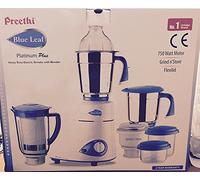 Preethi Blue Leaf - Platinum PLUS Wet and Dry Heavy Duty Electric Grinder - 750 Watts / 100% Stainless Steel Jars and Blades FREE UK POSTAGE