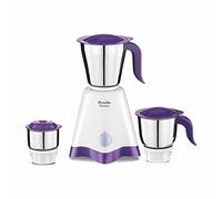 Preethi Crown MG-205 Mixer Grinder, 500 Watts, Stainless Steel 3 Jars, 5-Year Motor Warranty, White & Purple Colour with FREE Universal Converter Plug