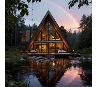 Prefab Tiny Home for Sale Luxury A-Frame Triangular Wood Cabin Modular Mobile Tiny House to Live in for Adults Triangle Glamping House for Modern Small Space Living and Studio Apartment